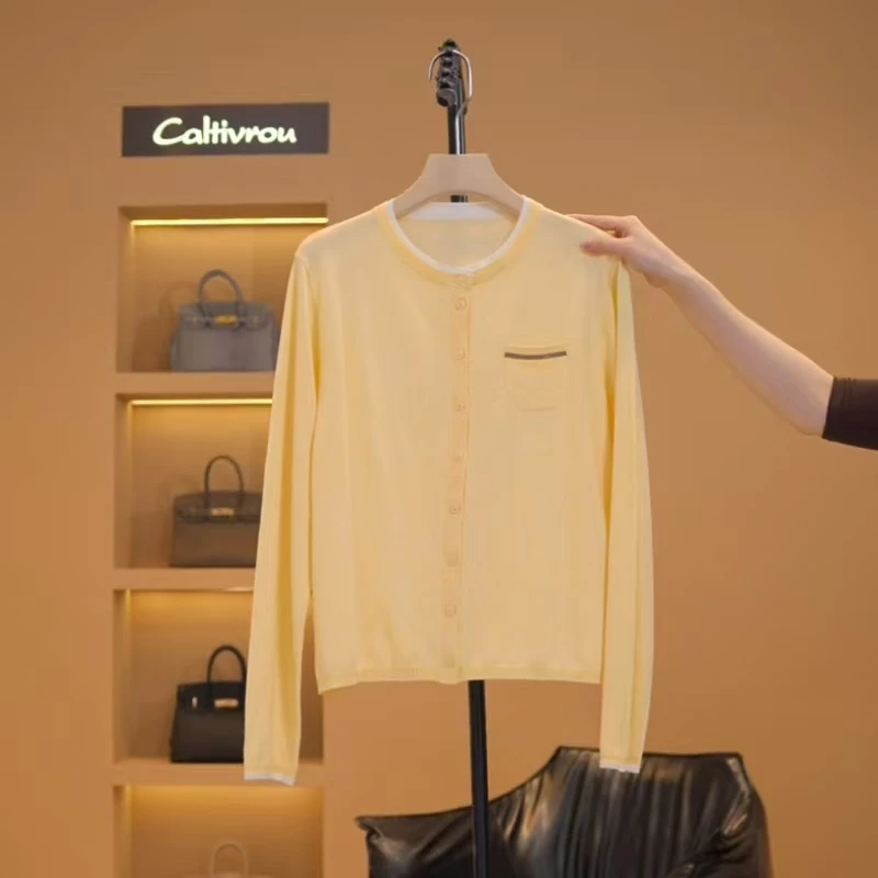 春季新款假两件简约单排扣修身针织衫-Y15261