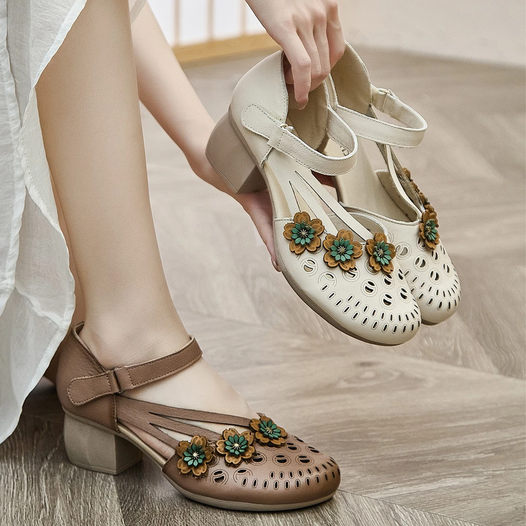 小众高级感包头气质软底粗跟女士凉鞋2025新款夏季镂空高跟罗马鞋