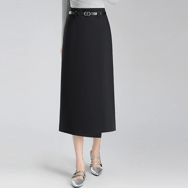 不规则纯色高腰修身半身裙2025春季新款韩版时尚洋气减龄直筒裙潮