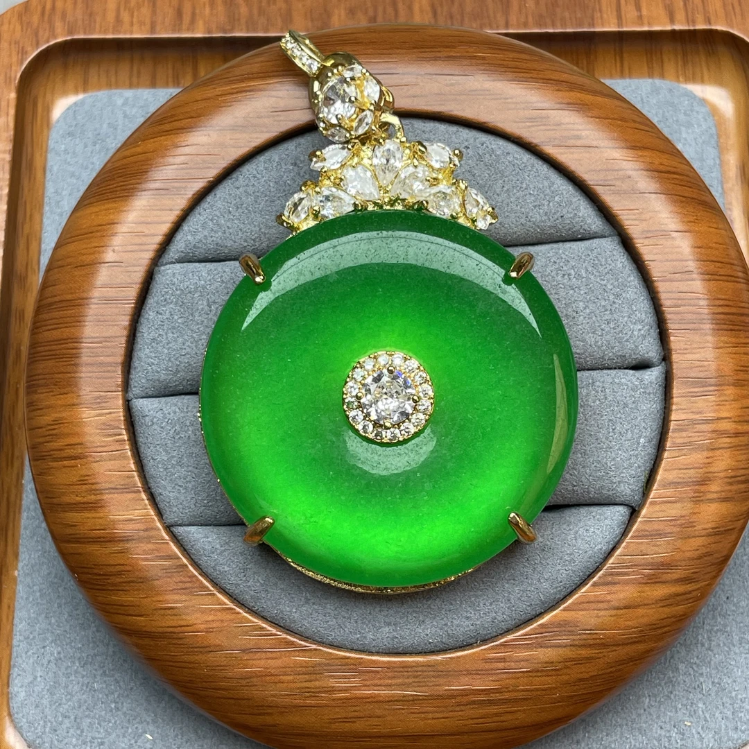 吊坠 046翠绿色大号平安扣吊坠14k