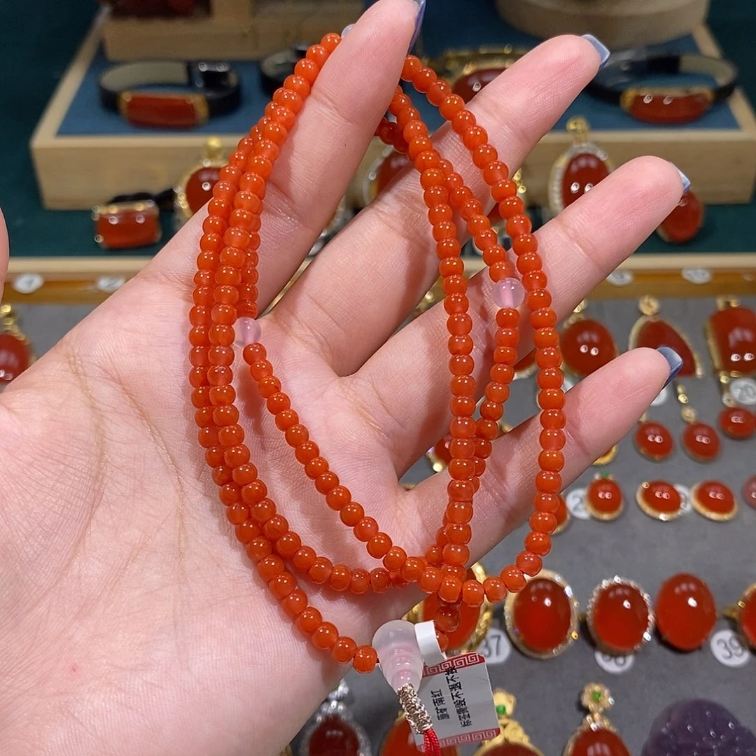 颈饰未镶嵌南红玛瑙4m柿子红老型多圈