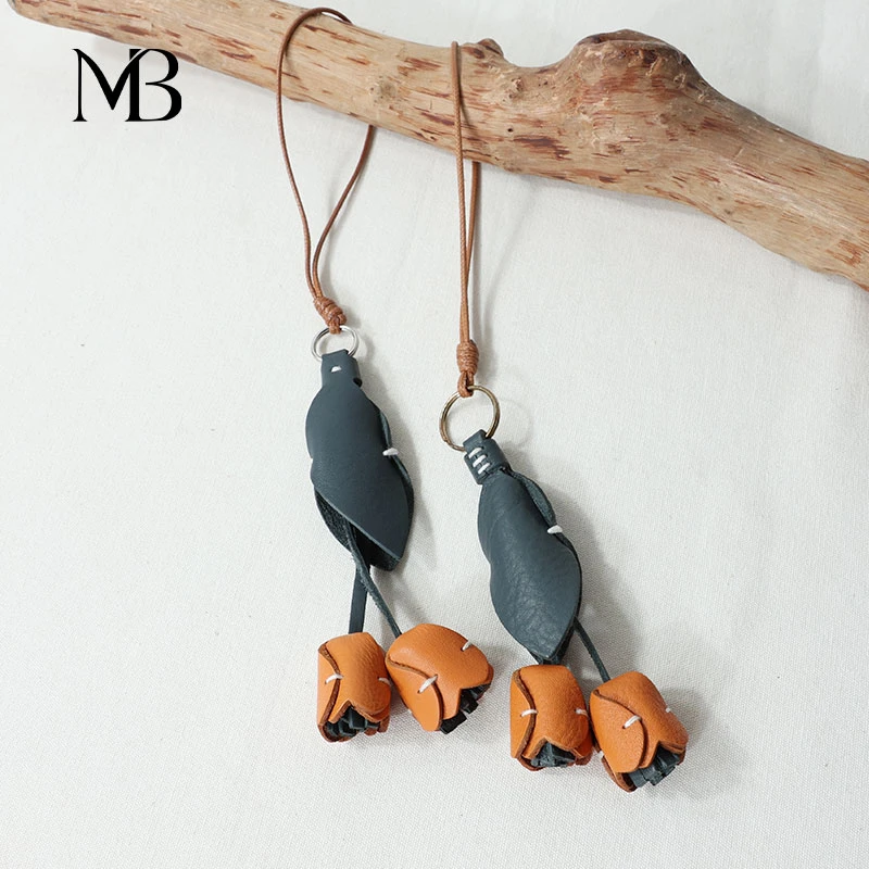minibird原创头层牛皮郁金香挂件真皮花朵包包挂饰钥匙扣车钥匙挂