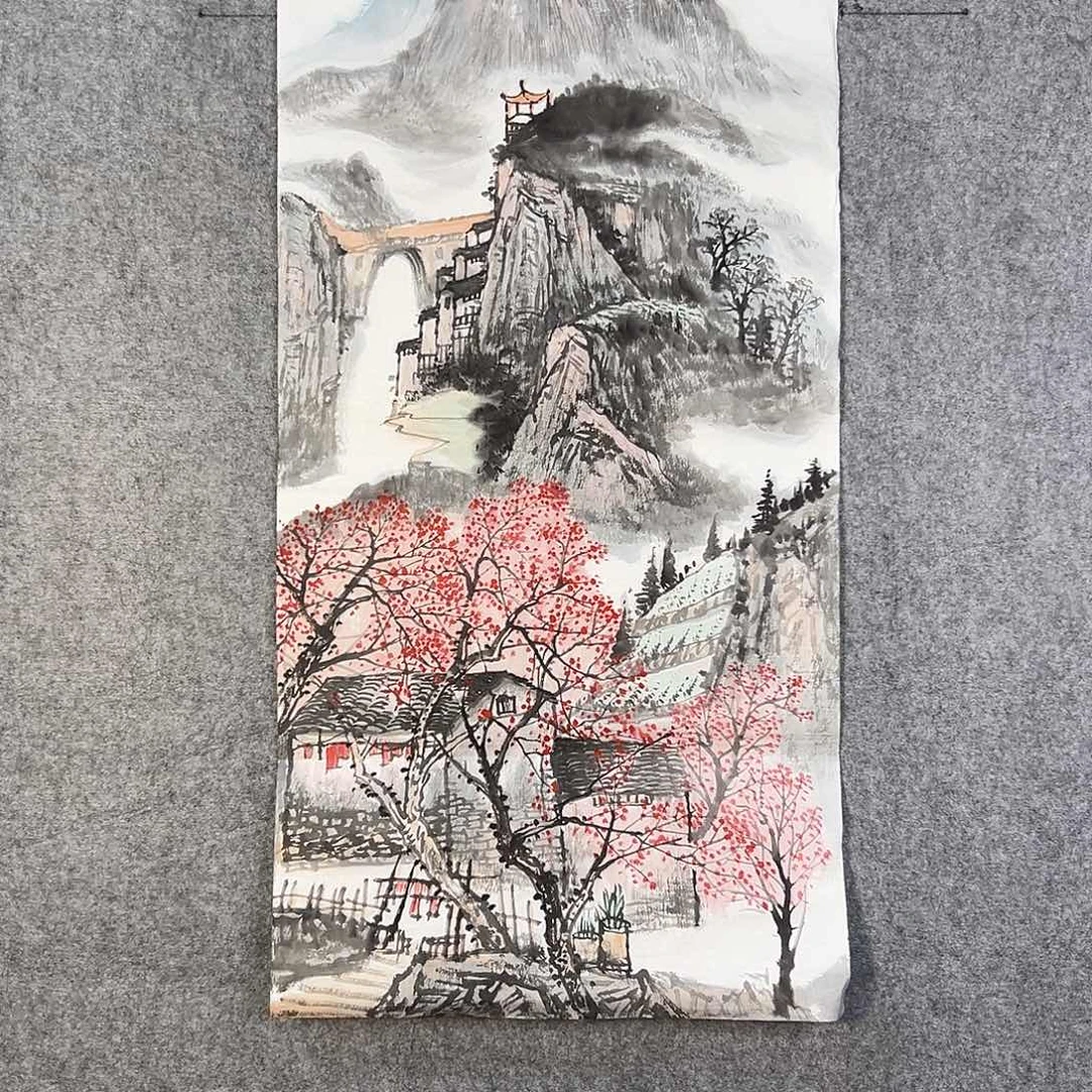 国画671 花鸟在树丛的顶端鸣叫叫声