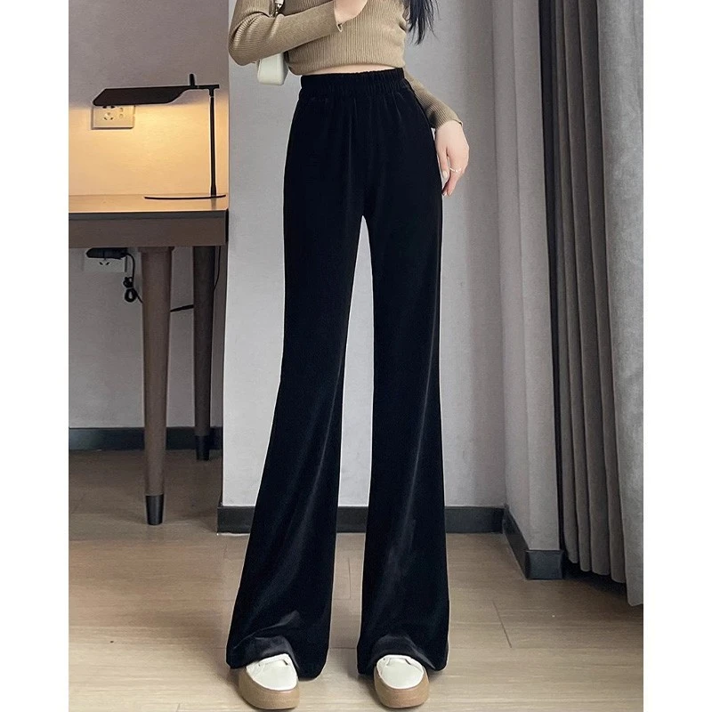 金丝绒喇叭裤女秋季2025新款高腰显瘦大码加厚百搭休闲微喇老钱风