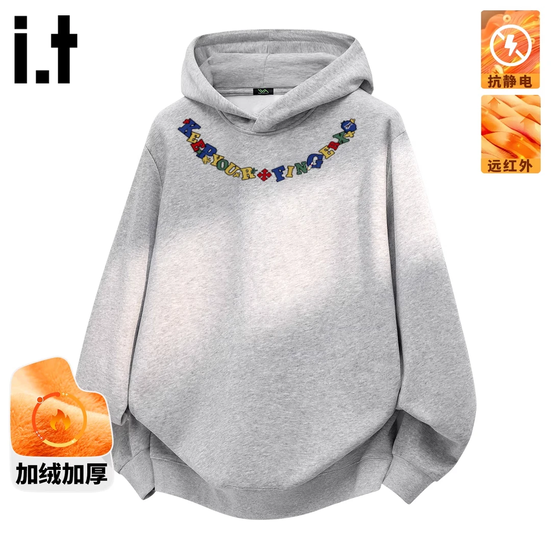 it FINGERCROXX加绒连帽卫衣男秋冬季厚款潮牌宽松情侣款套头外套