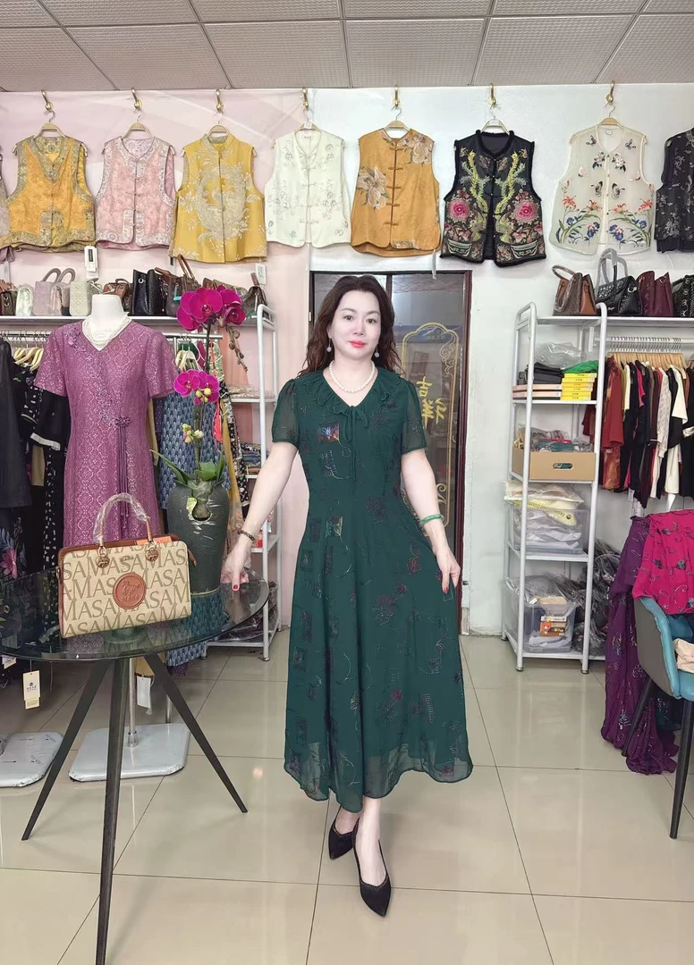 夏装提花刺绣2025新款气质奢华外出穿搭中年妈妈装连衣裙裙子女