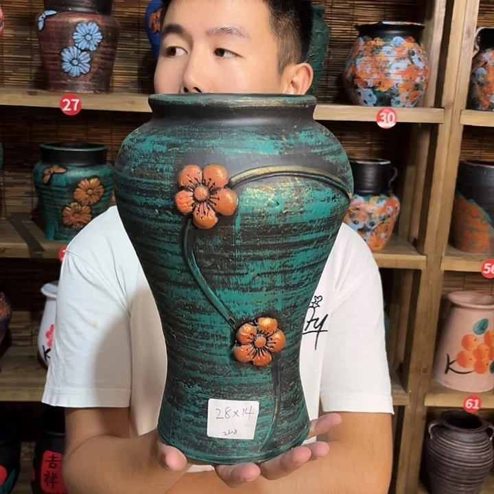 红陶浮雕花盆炸炸炸