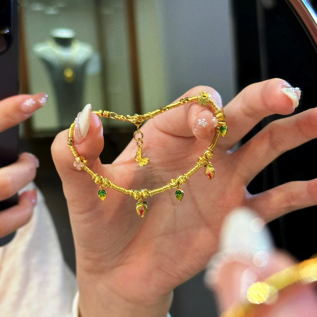 足金999【彩韵金缠福果手链】