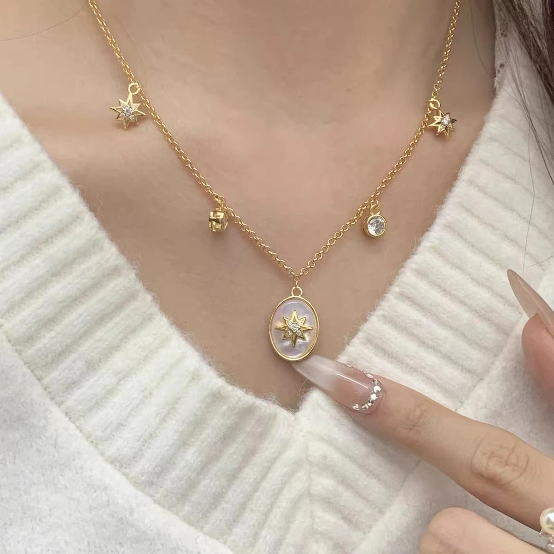 铜合金项链 9241号35805#时尚复古设计感镶嵌星星质感项链（预）