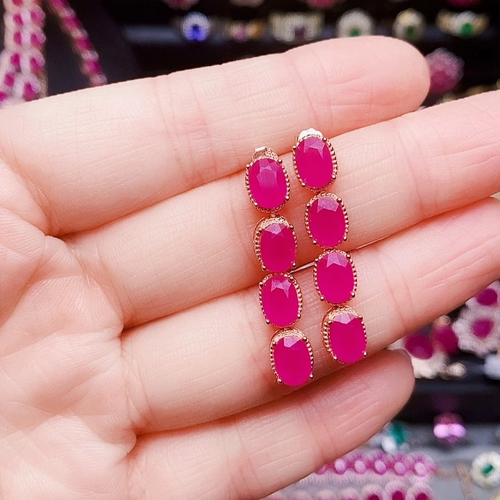 红宝石银S925镶嵌耳饰