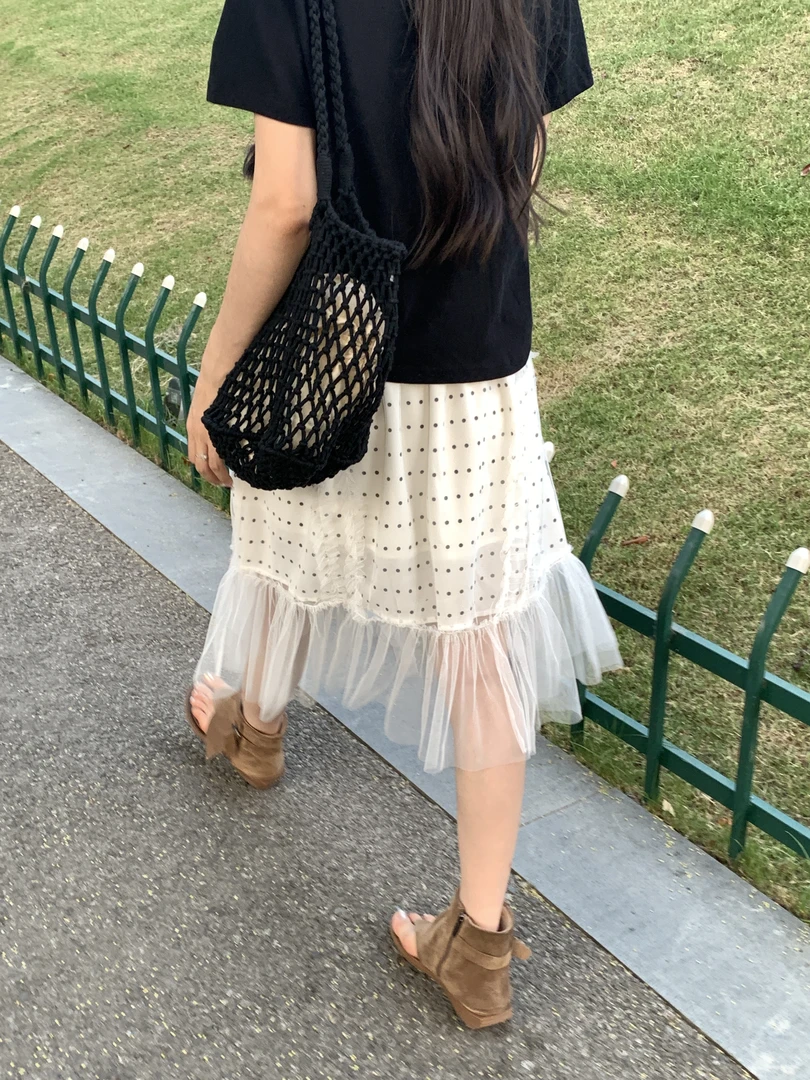 『李木木』夏款上新~~氛围感蕾丝波点半裙  52593