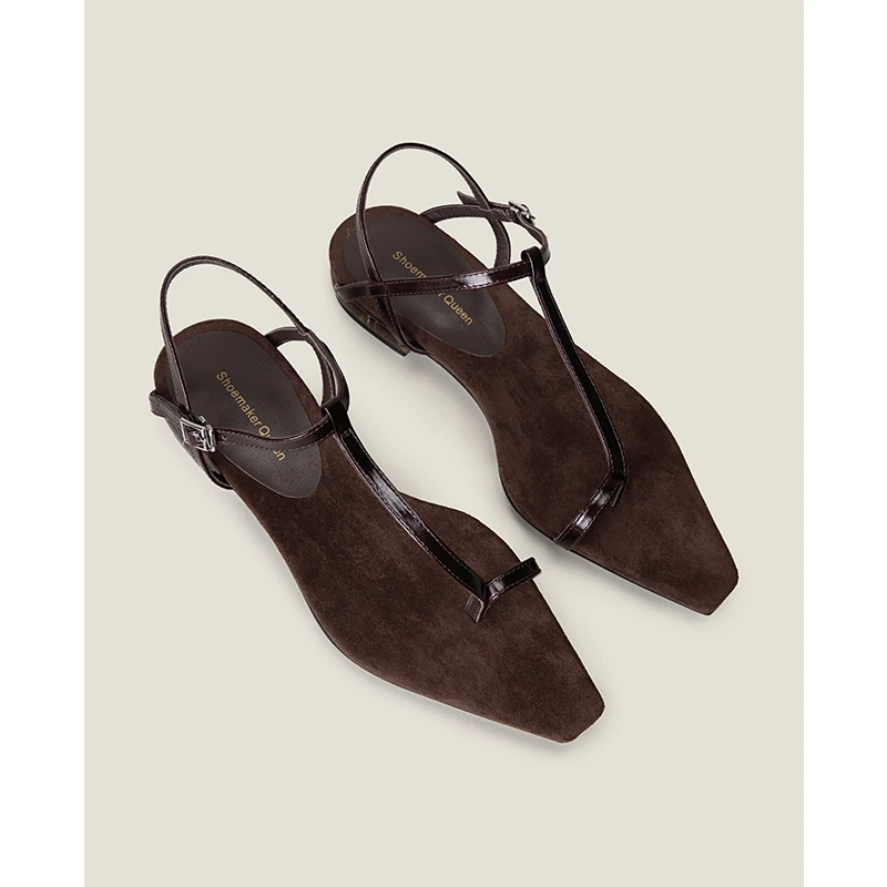 【Shoemaker Queen】小众设计叶型套趾绕带平跟凉鞋女夏季粗跟