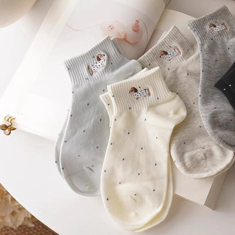 点点袜子女夏季薄款可爱腊肠狗卡通袜吸汗透气防臭女士短袜百搭yw