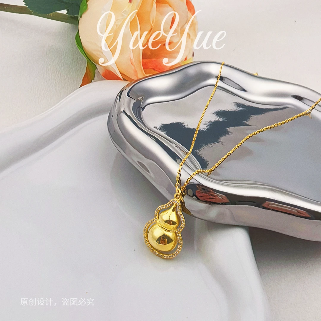 链子足银合成锆石 YUEYUE纯银女轻奢葫芦项链锁骨链