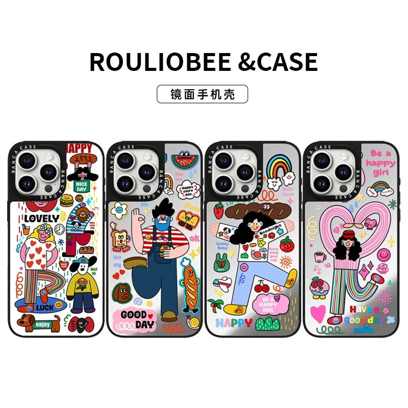 BANCA涂鸦多巴胺女孩适用苹果16promax镜面手机壳iPhone15/14/13
