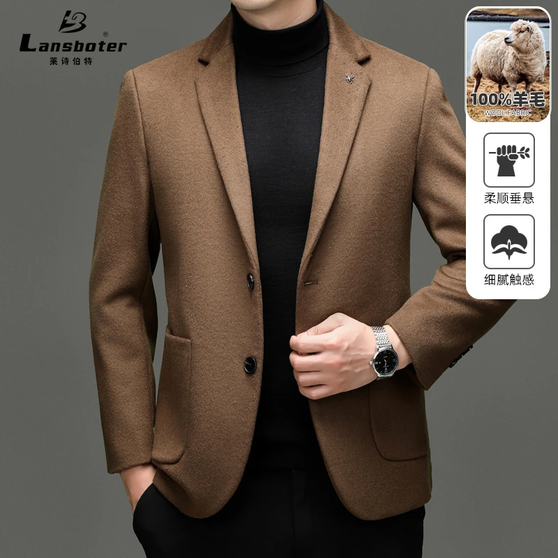 纯羊毛西装男式韩版修身100%羊毛西服秋冬加棉加厚潮流男羊毛外套