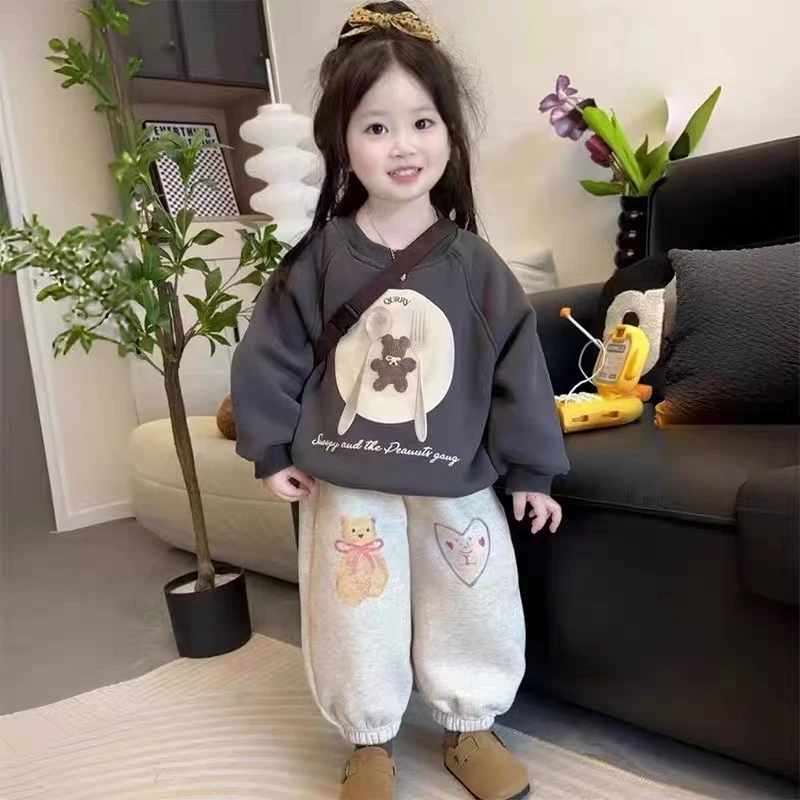 【两件装】加绒加厚儿童卡通卫衣套2024秋冬女宝新款宽松上衣潮1