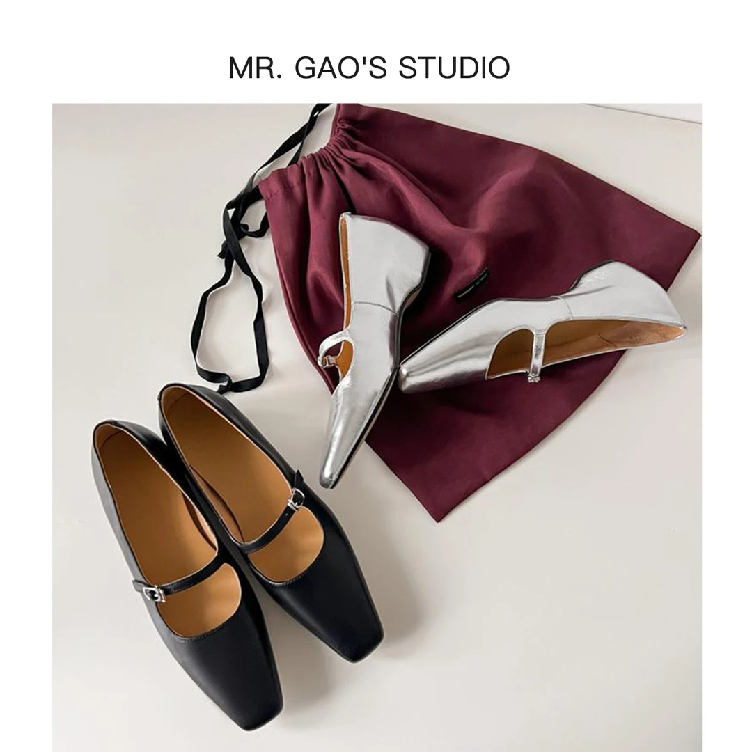 MR.GAO/高老板轻奢4cm百搭浅口增高方头单鞋内增时尚小众粗跟女鞋
