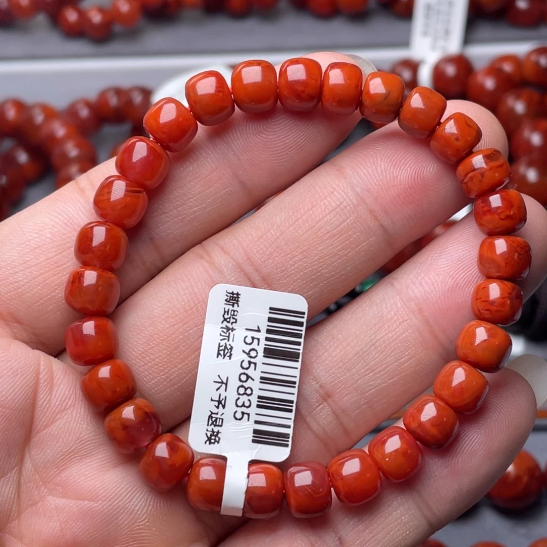 南红玛瑙未镶嵌南红玉石8mm瓦西柿子红火焰纹老型手串