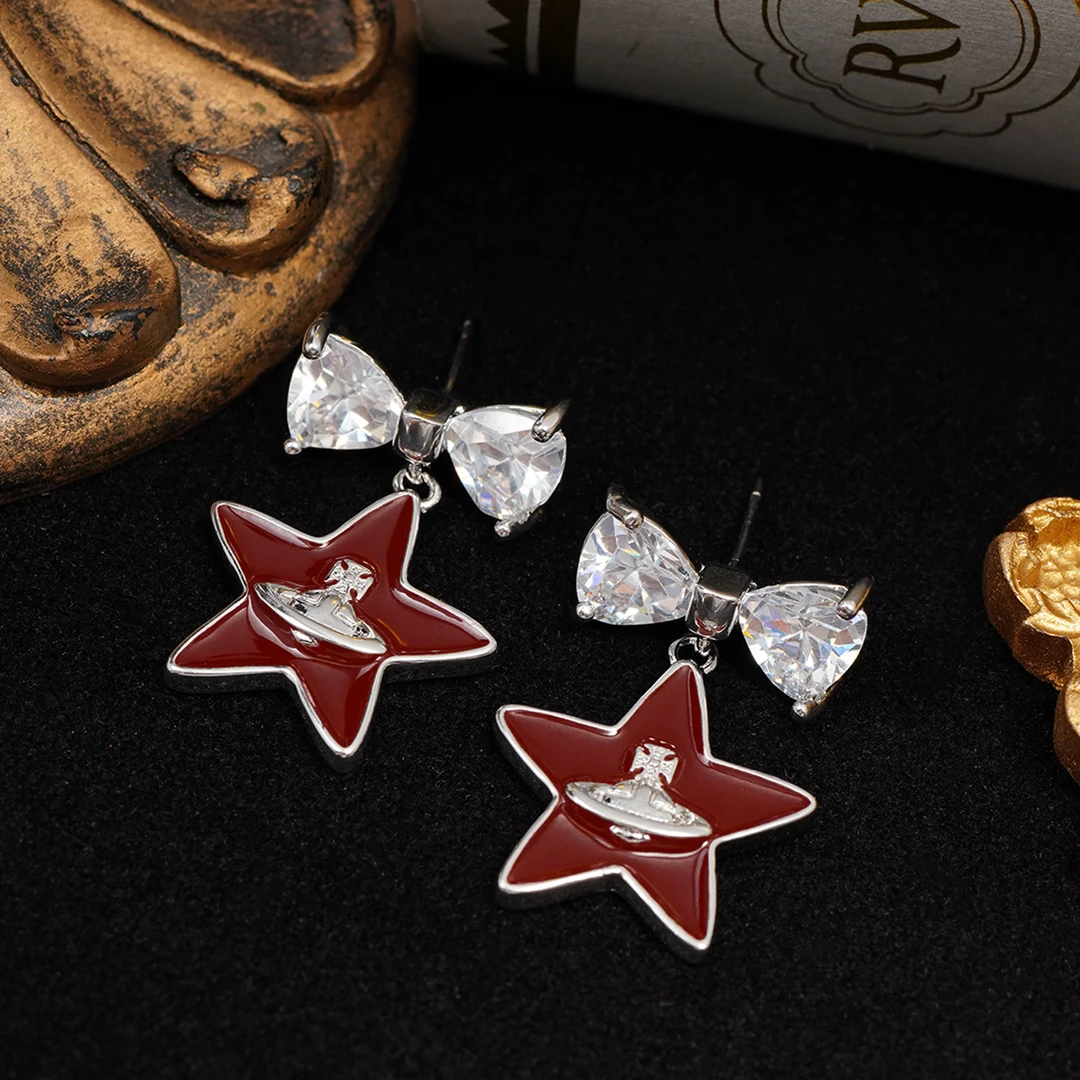 铜合金耳饰 【3700】LeLe 耳钉 满钻蝴蝶结土星简约经典