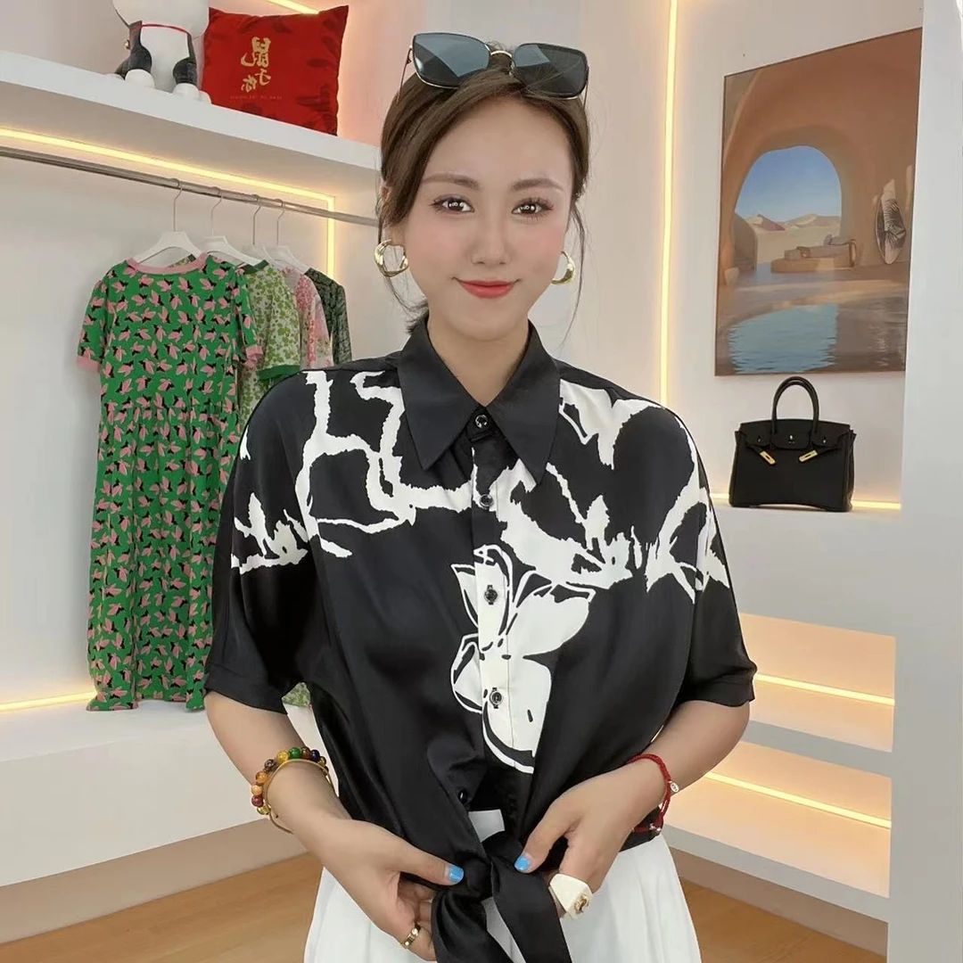 婷婷专享春秋季新款黑白经典印染时尚百搭上衣8835