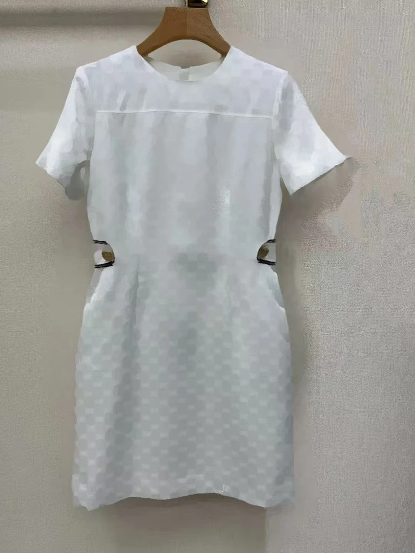 慕溢-654白色短袖提花连衣裙