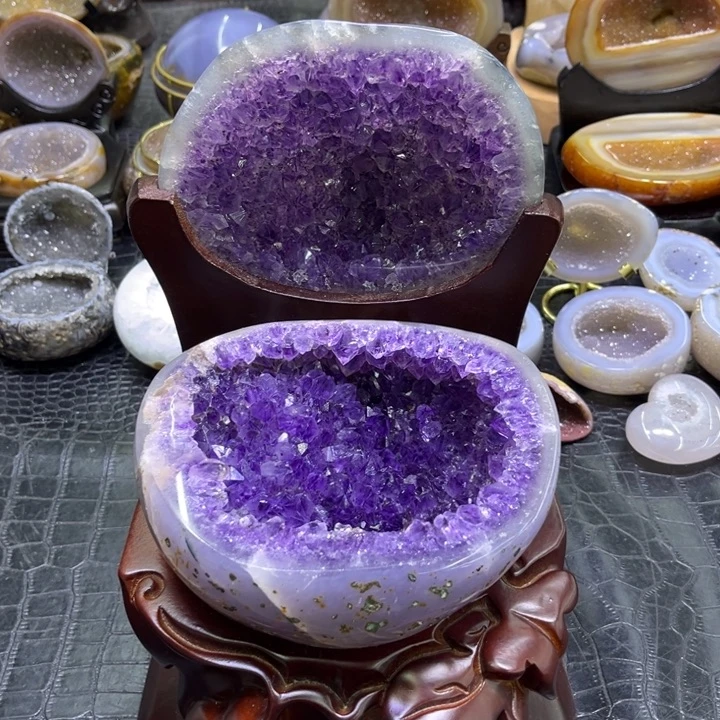 未镶嵌水晶珠宝半成品抛光紫晶盆