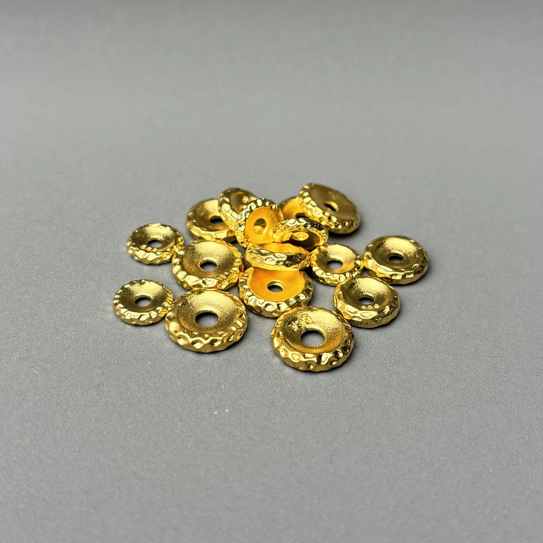 24K古法工艺金色陨石坑凹槽无相锤纹隔片文玩手串配珠卡环垫片