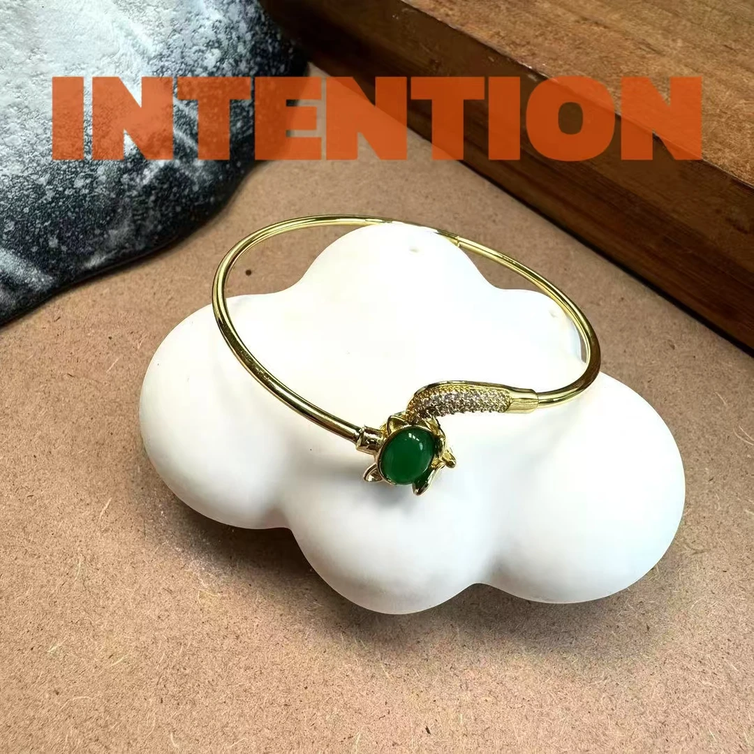 手镯 正品INTENTION 新中式阳绿色狐狸头细管手镯AE498