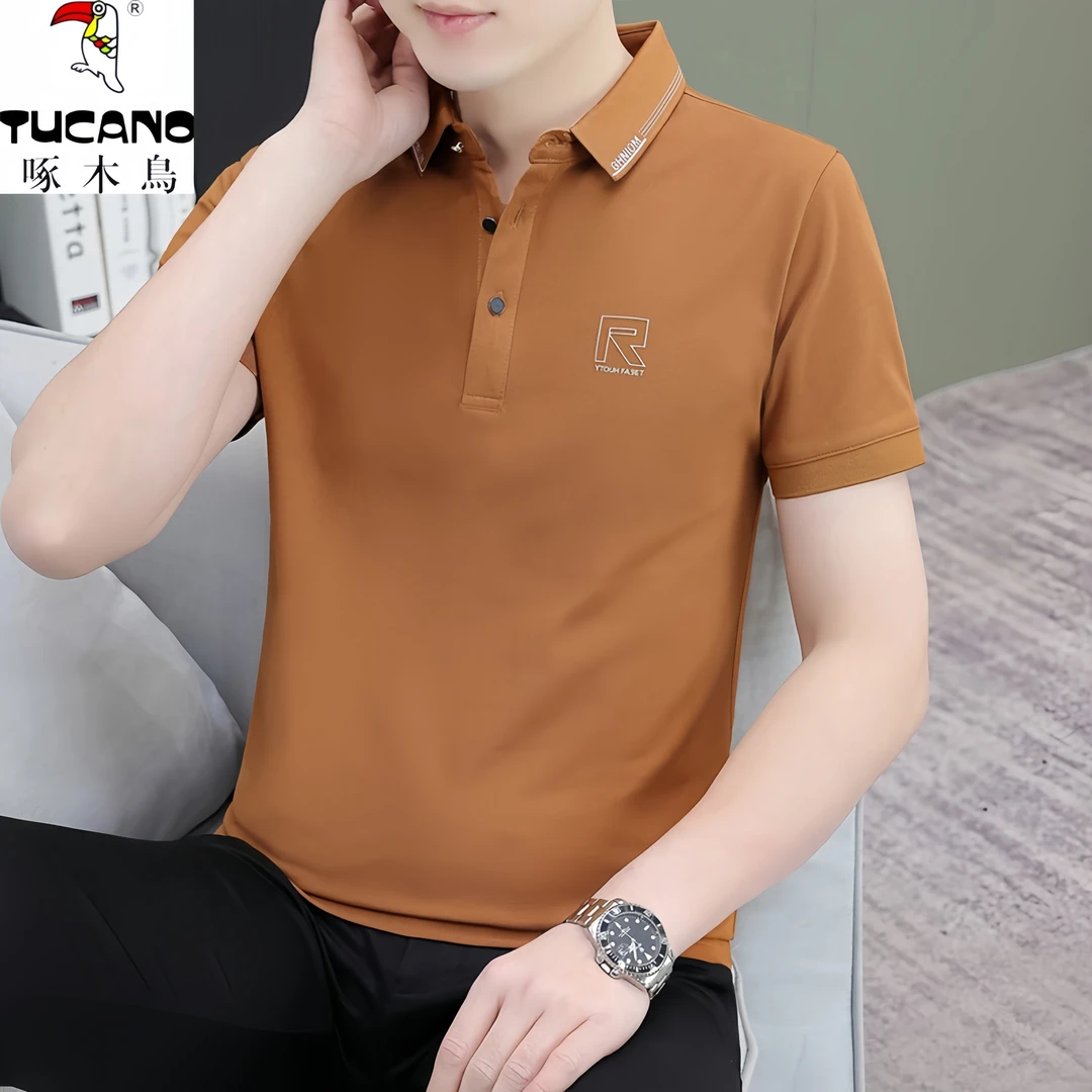 啄木鸟短袖Polo衫夏季潮商务透气半袖修身翻领纯色男时尚休闲百搭