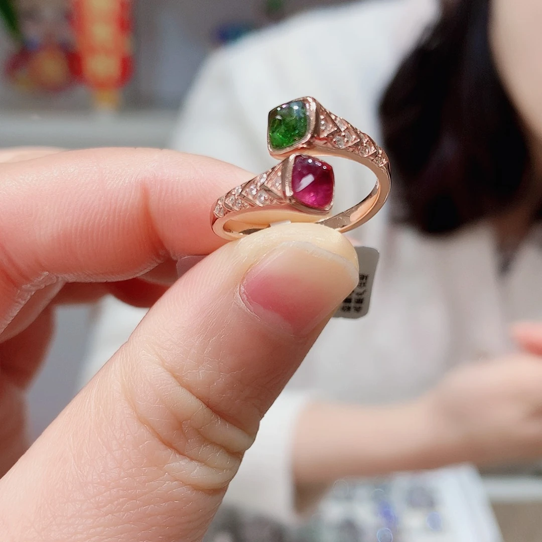 碧玺戒指银S925镶嵌戒指超美