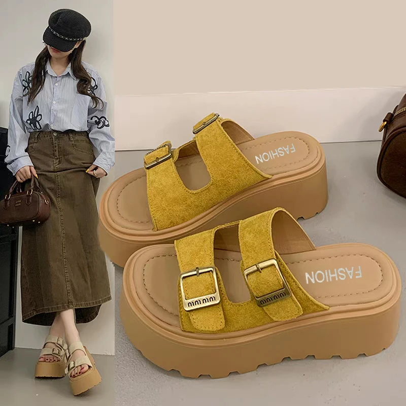 小个子勃肯拖鞋女外穿2025新款夏厚底凉鞋 增高5厘米一字博肯凉拖