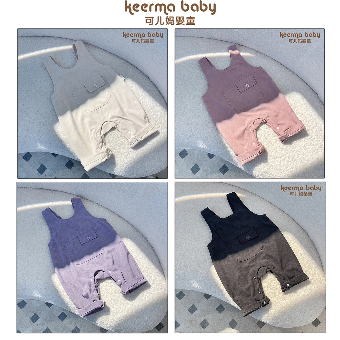 【可儿妈】韩版超可爱灯芯绒宽肩背带裤2025新款春秋宝宝背带裤