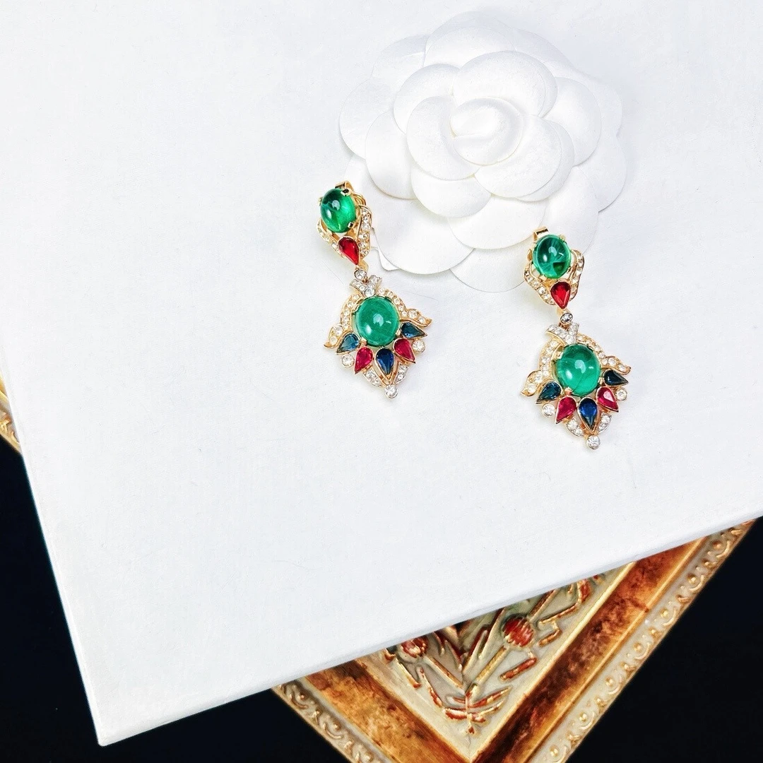 合金耳饰 柚礼中古/翠法丽印度瑰宝扫肩耳夹lz512095