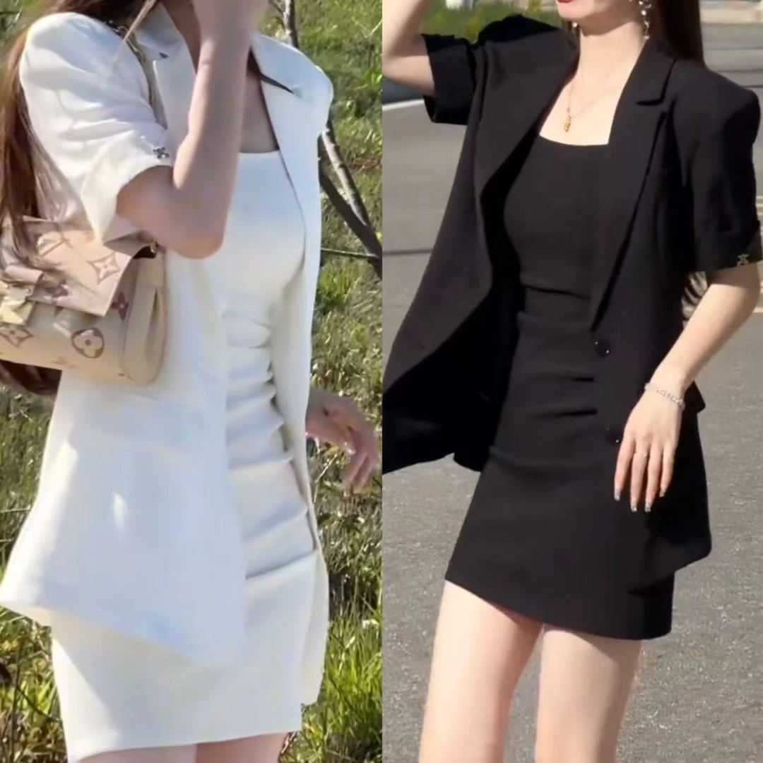 2025春夏新款时尚显瘦气质女士网红洋气两件套百搭款D7974