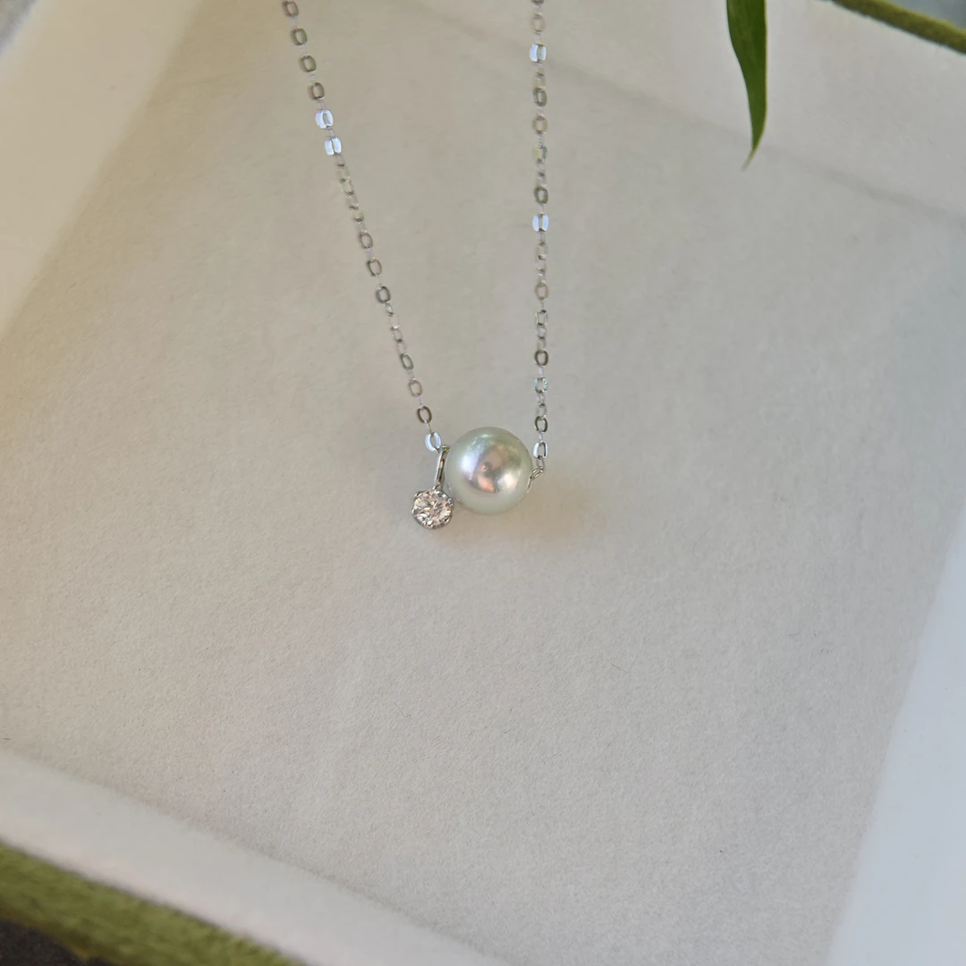 海水真多麻仙女款路路通珍珠项链吊坠7-8mm S925银