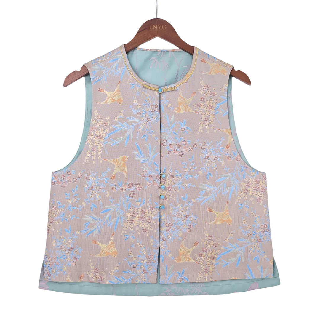 【依浅】新中式桑蚕丝中国风马夹日常复古圆领直襟马甲女士 51233