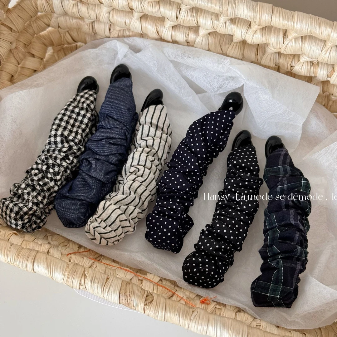 复古波点褶皱香蕉夹高级感马尾扭扭竖夹后脑勺显发量横夹发饰