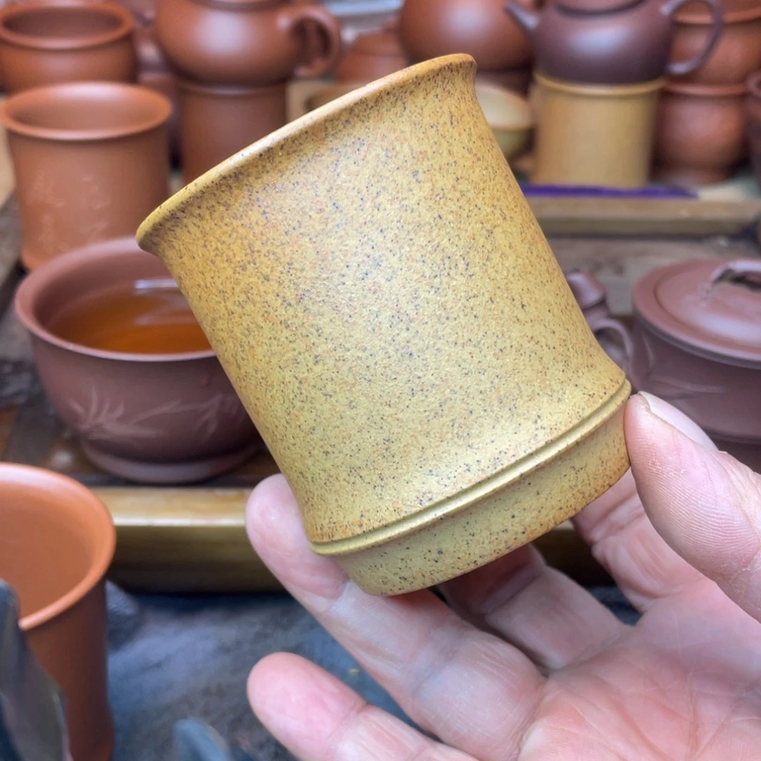 紫砂茶壶原矿本绿火云烧竹节杯