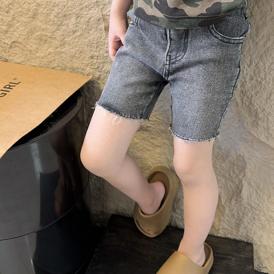 现货MZ.儿童夏季新款修身弹力黑灰色百搭骑行打底牛仔裤1541