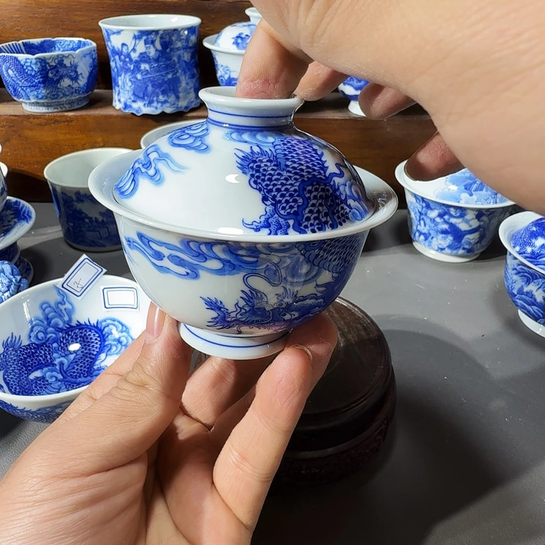 ****孓泥塑盖碗手工手绘