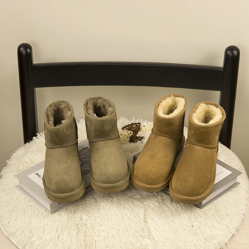 【5854经典短筒】桑坡村皮毛一体百搭保暖真皮真毛短筒经典雪地靴