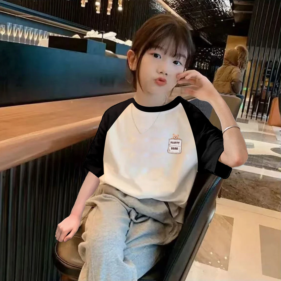 女童短袖t恤2025新款半袖洋气儿童夏季纯棉撞色宽松大童夏装衣服
