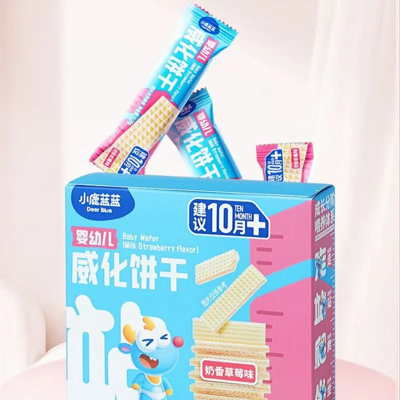 小鹿蓝蓝婴幼儿威化饼干39g奶香草莓味夹心饼干宝宝零食饼干易溶