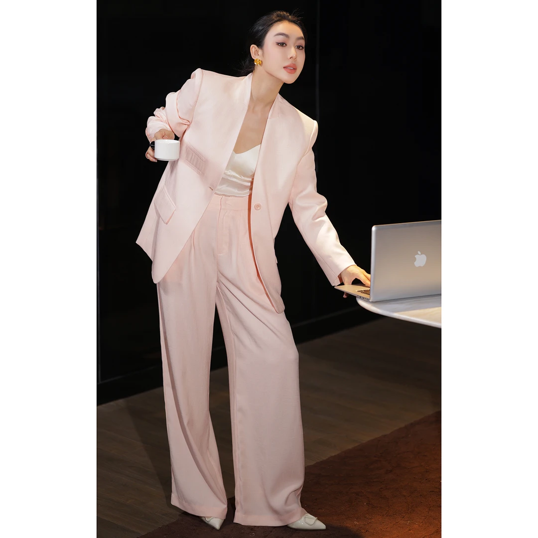 高级感时尚套装2025初秋新款薄款松弛感西装上衣搭配阔腿裤两件套