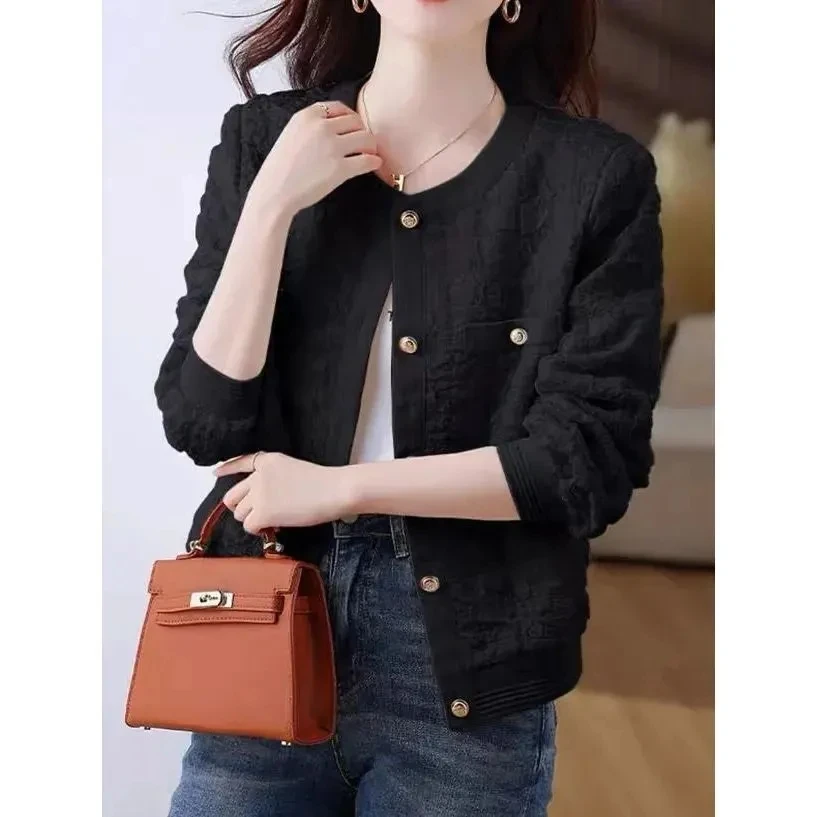 2025年春秋新款设计感休闲气质百搭欧若风宽松显瘦圆领外套上衣女