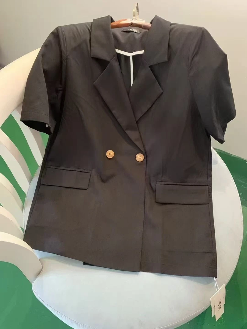 Q001纯色休闲宽松短袖西装外套~2025春装新款女装