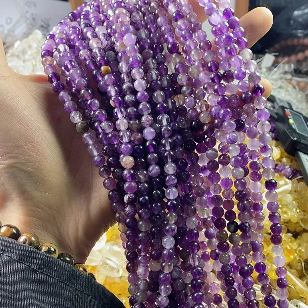 玛瑙/玉髓珠宝半成品未镶嵌一条天然6mm紫水晶圆珠微微瑕