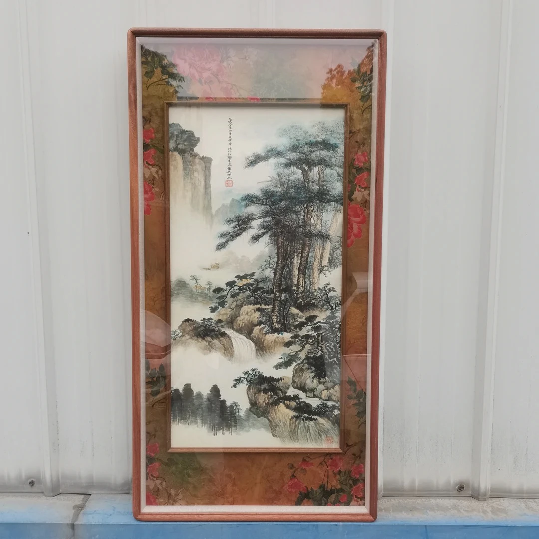 45x90真丝绸锦 乌檀框中框实木榫卯画框【画芯65x33】
