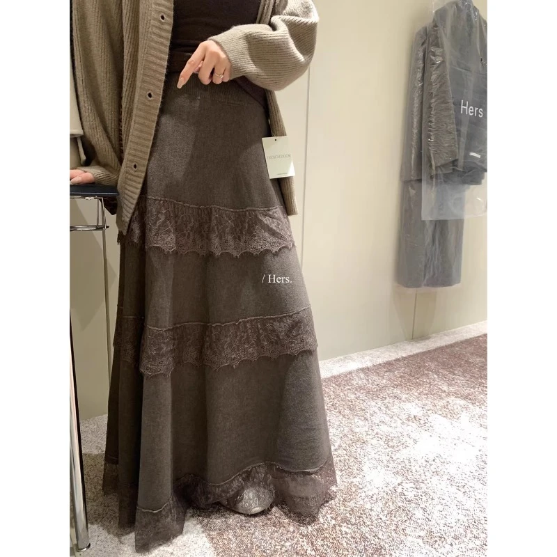 简约精致气质蕾丝拼接针织半身裙